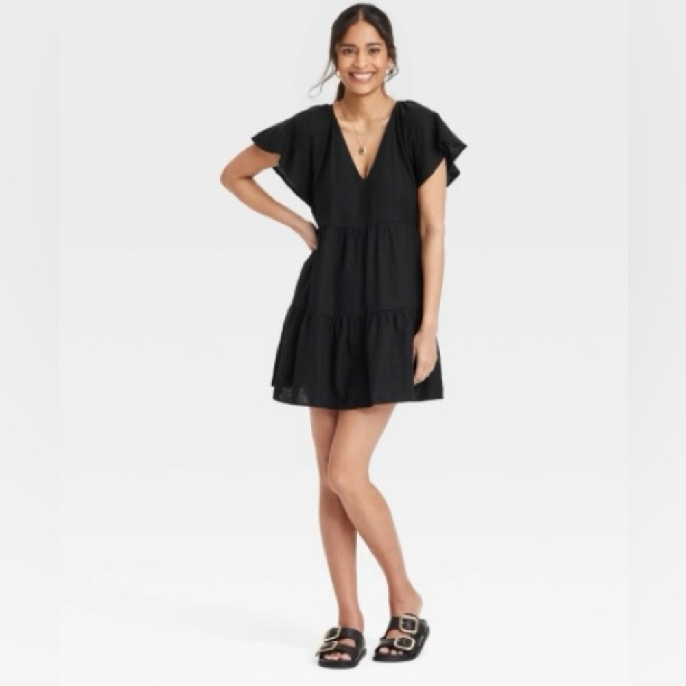 Universal Thread Black Tiered V-Neck Mini Dress